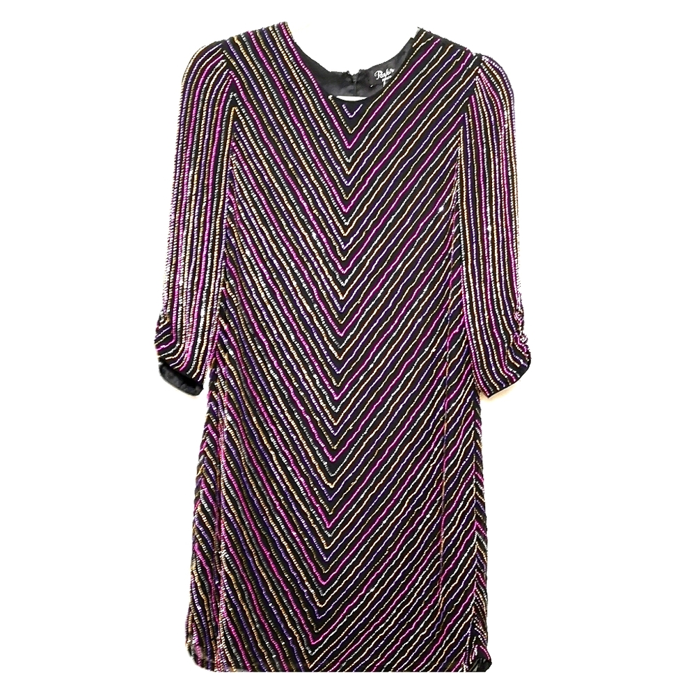 Parker Black Silk Beaded Dress New w Tags Size 4
